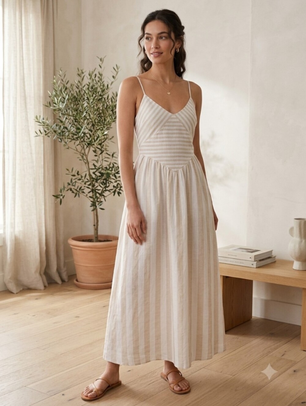 NWT Ronny Kobo Linen Blend Striped Drop Waist Dress - STUNNING! Msrp $168
